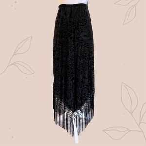 Vintage 90’s Black Velvet Burnout Fringe Skirt - J.R. Nites - Made in the USA